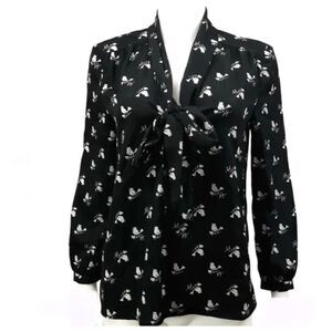 Juicy Couture Black Bird Long Sleeve Silky Blouse Top Shirt Women’s Small Y2K